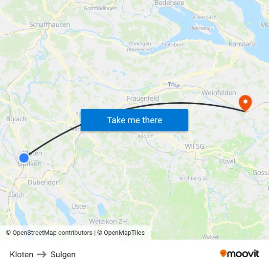 Kloten to Sulgen map