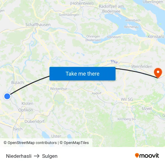 Niederhasli to Sulgen map