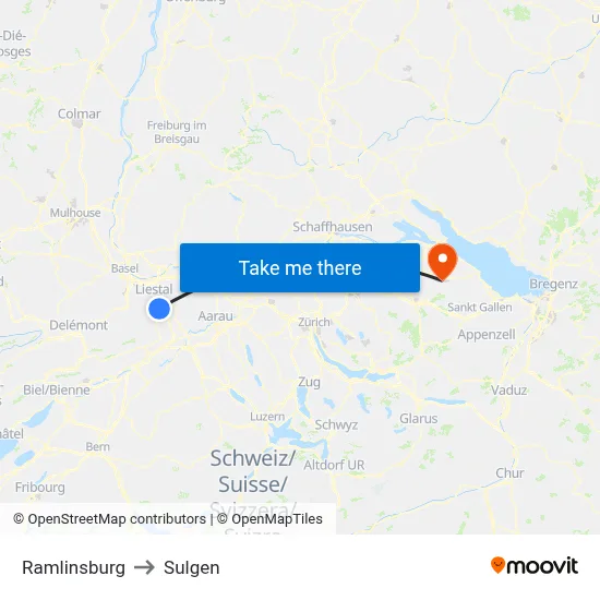 Ramlinsburg to Sulgen map