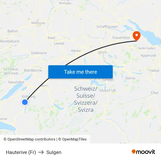 Hauterive (Fr) to Sulgen map