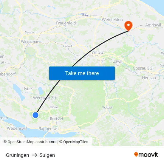Grüningen to Sulgen map
