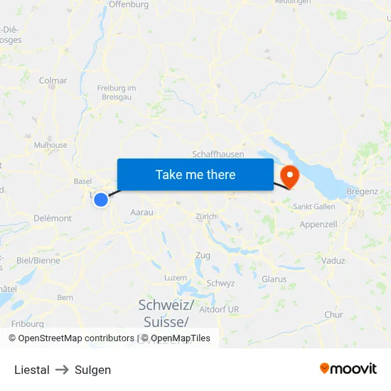 Liestal to Sulgen map