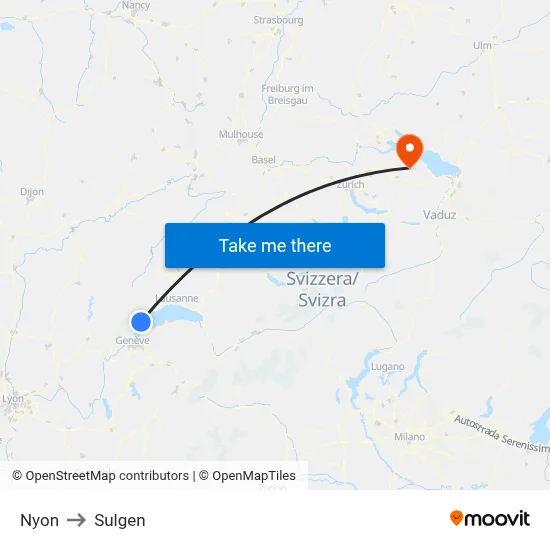 Nyon to Sulgen map
