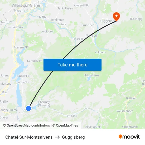 Châtel-Sur-Montsalvens to Guggisberg map