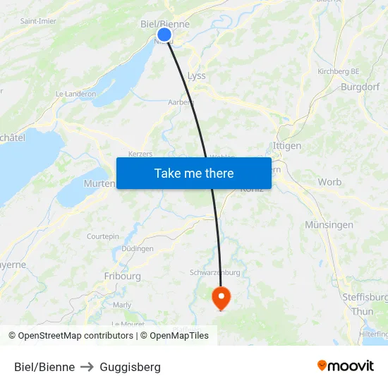Biel/Bienne to Guggisberg map