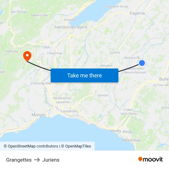 Grangettes to Juriens map