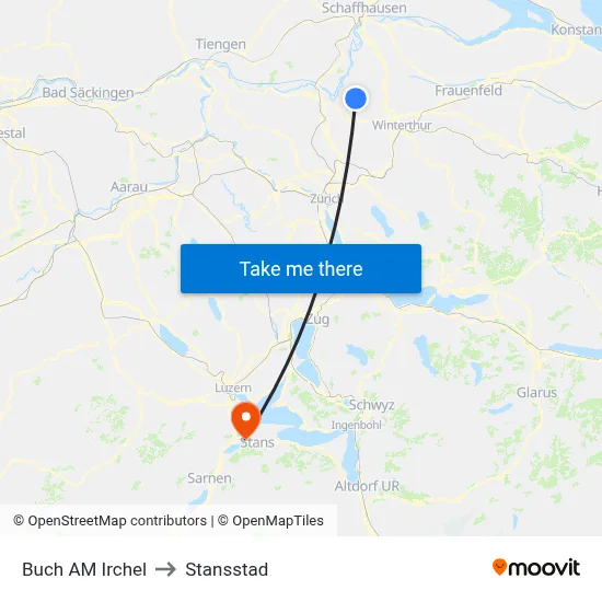 Buch AM Irchel to Stansstad map