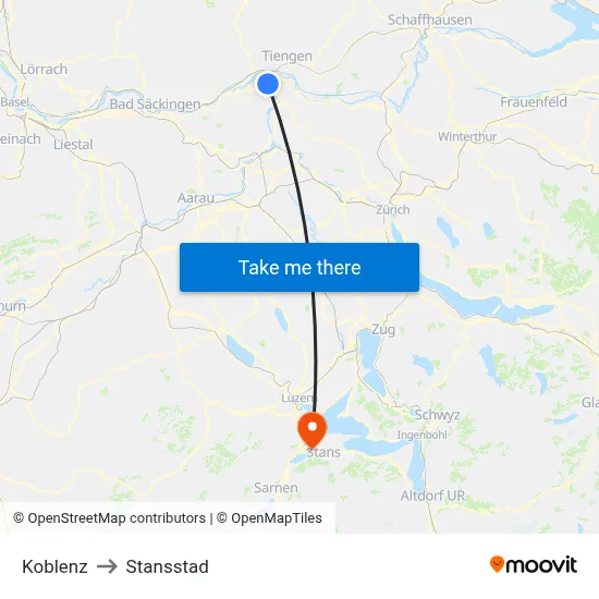 Koblenz to Stansstad map