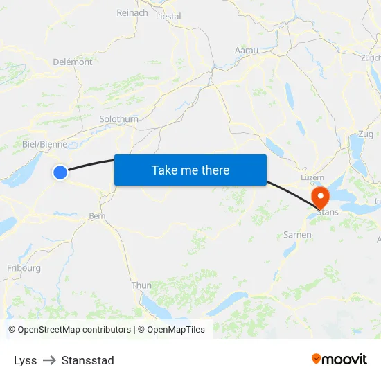 Lyss to Stansstad map