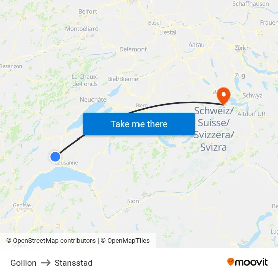Gollion to Stansstad map