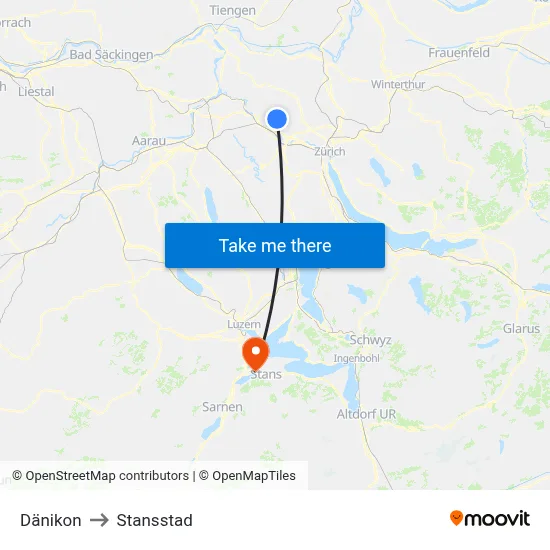 Dänikon to Stansstad map