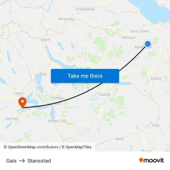 Gais to Stansstad map