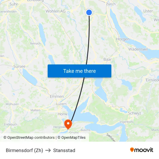 Birmensdorf (Zh) to Stansstad map