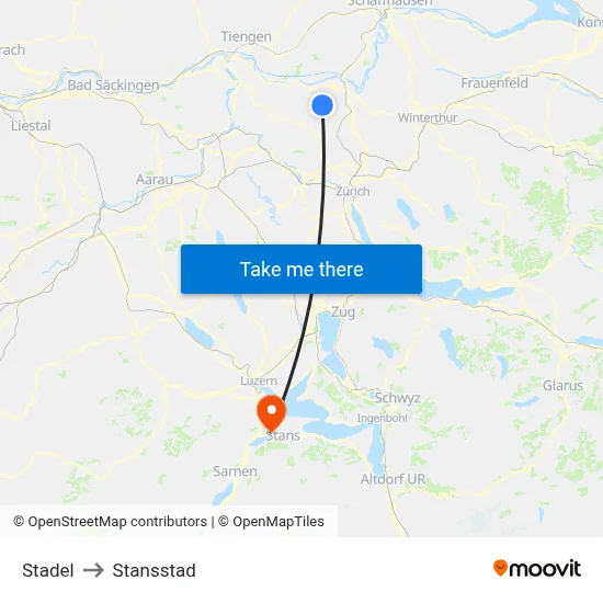 Stadel to Stansstad map