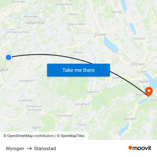 Wynigen to Stansstad map
