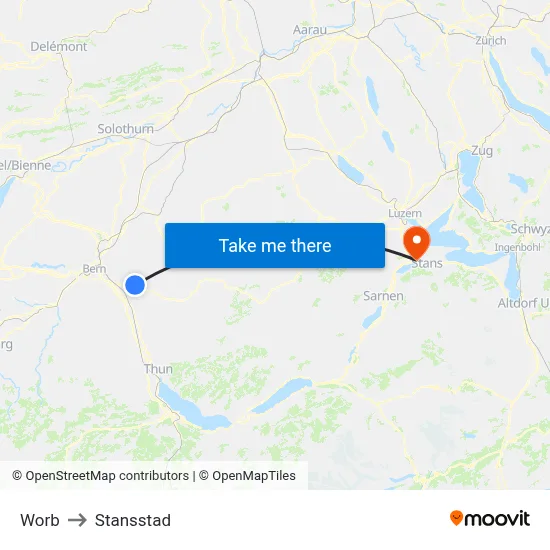 Worb to Stansstad map
