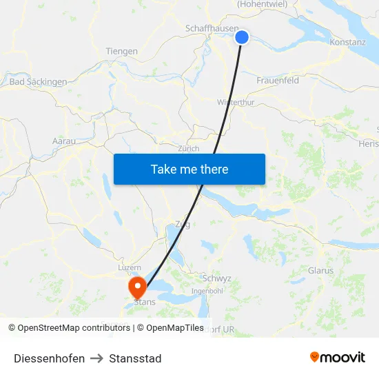 Diessenhofen to Stansstad map