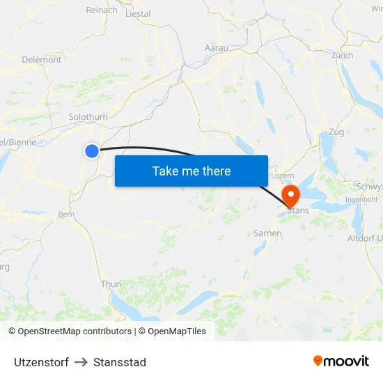 Utzenstorf to Stansstad map