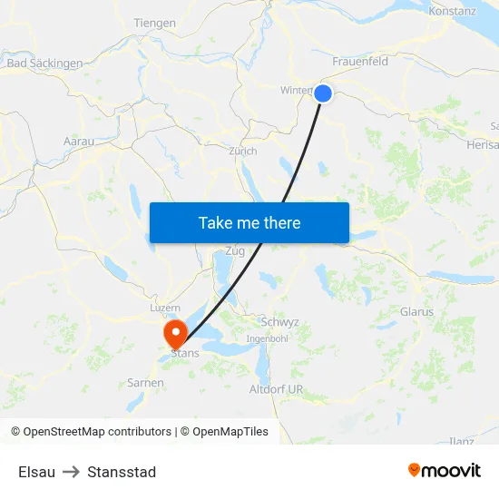 Elsau to Stansstad map