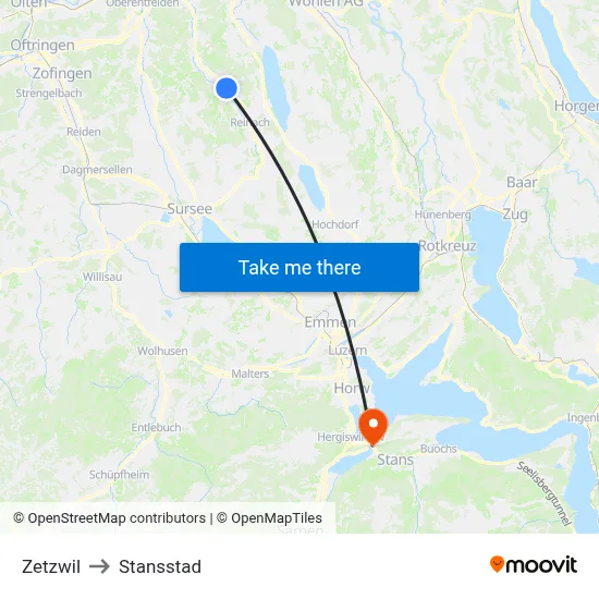 Zetzwil to Stansstad map
