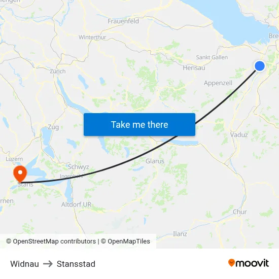 Widnau to Stansstad map