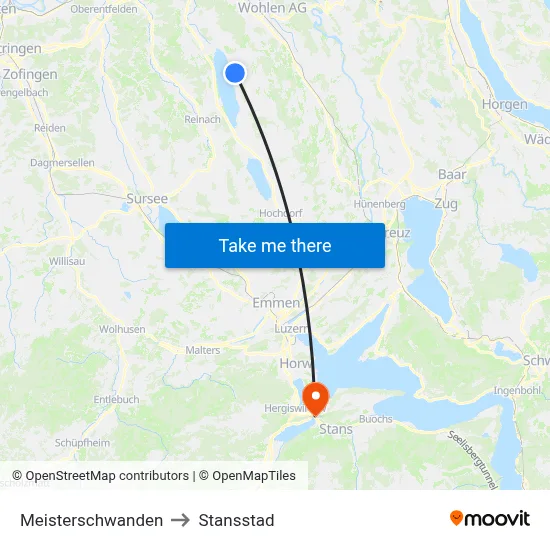 Meisterschwanden to Stansstad map