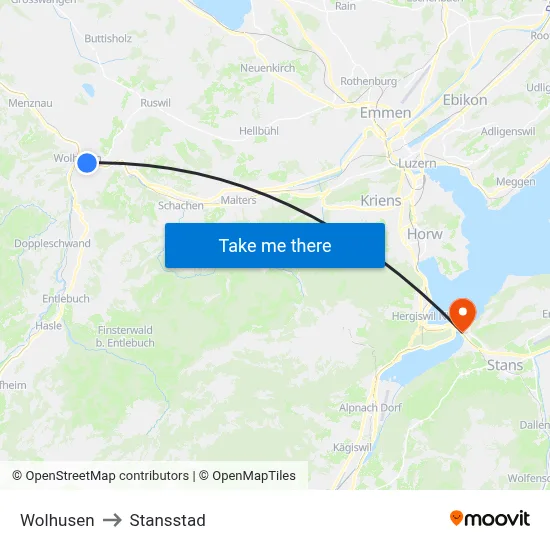 Wolhusen to Stansstad map