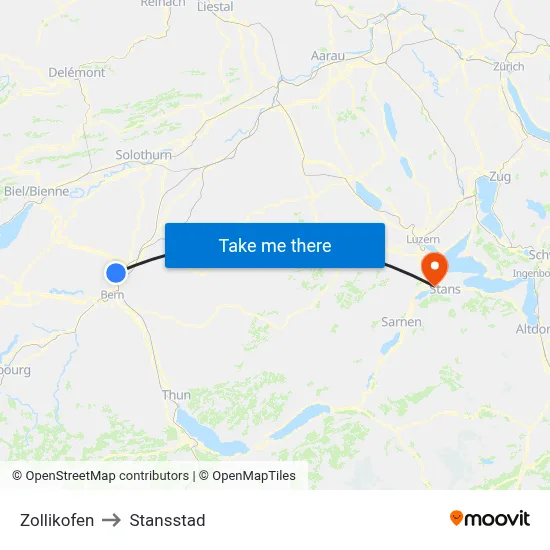 Zollikofen to Stansstad map
