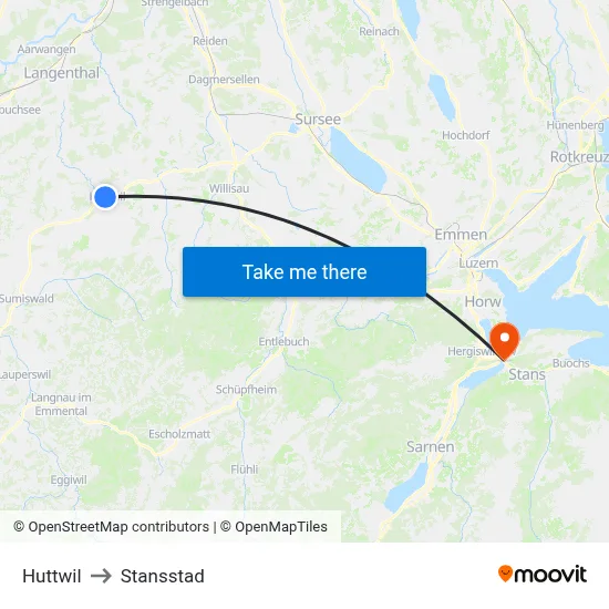 Huttwil to Stansstad map