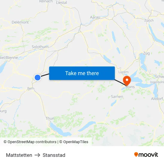 Mattstetten to Stansstad map