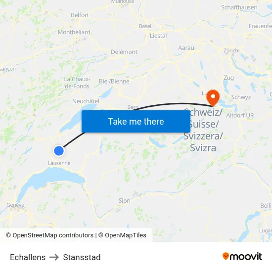 Echallens to Stansstad map