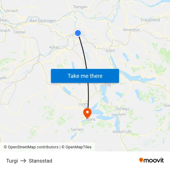 Turgi to Stansstad map