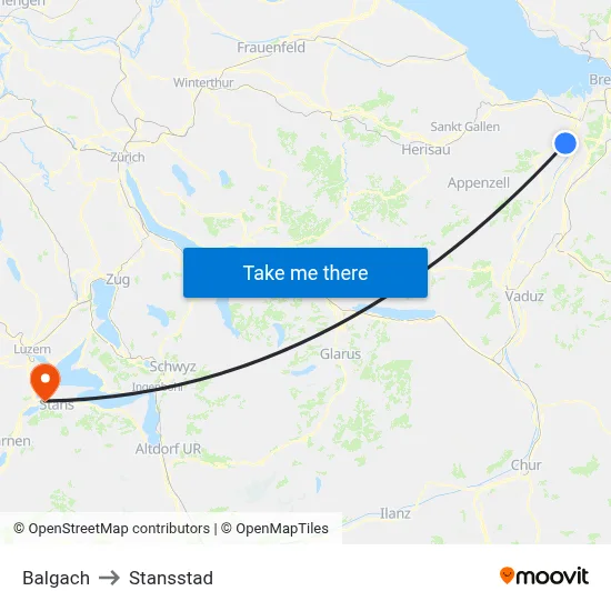 Balgach to Stansstad map