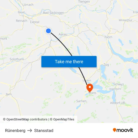 Rünenberg to Stansstad map