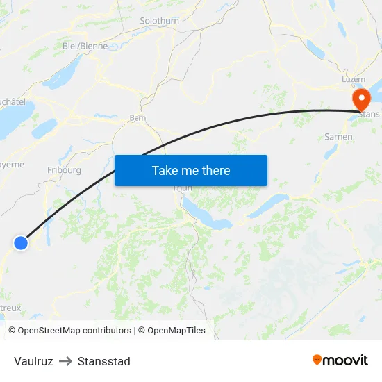 Vaulruz to Stansstad map