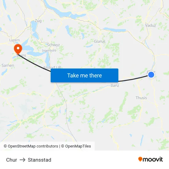 Chur to Stansstad map
