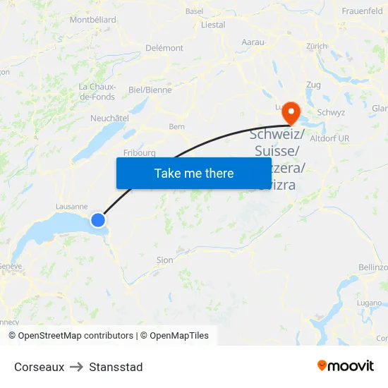 Corseaux to Stansstad map