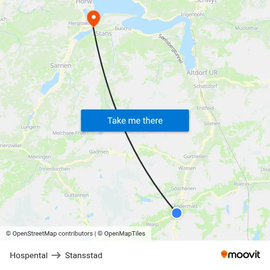 Hospental to Stansstad map