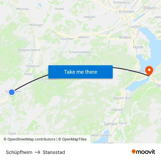 Schüpfheim to Stansstad map