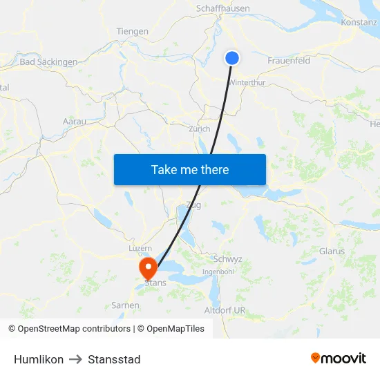 Humlikon to Stansstad map