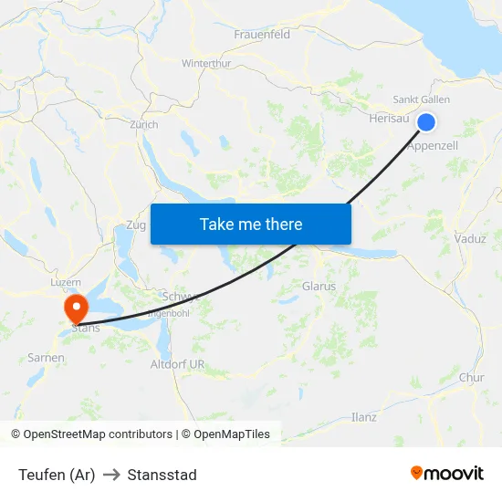 Teufen (Ar) to Stansstad map