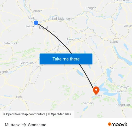Muttenz to Stansstad map