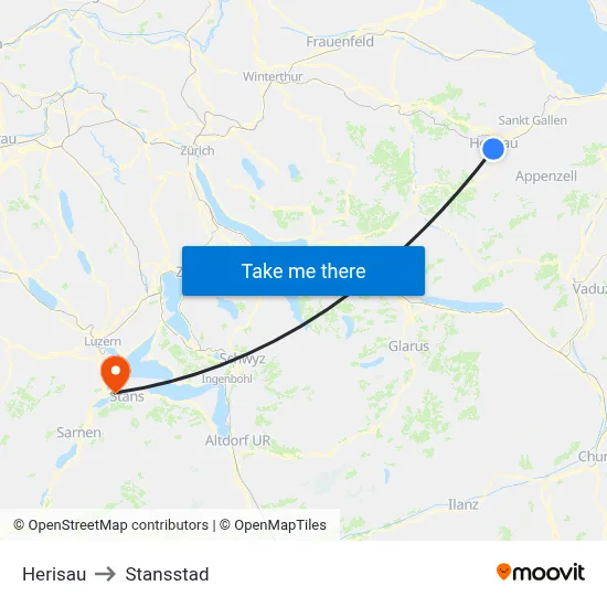 Herisau to Stansstad map
