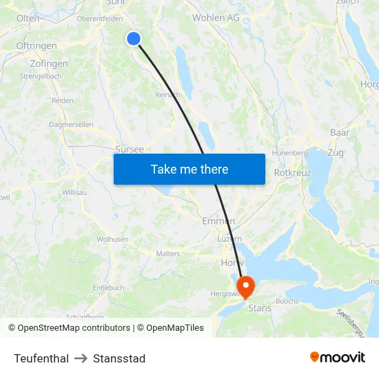 Teufenthal to Stansstad map
