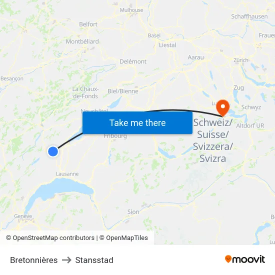 Bretonnières to Stansstad map