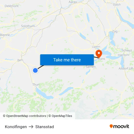 Konolfingen to Stansstad map