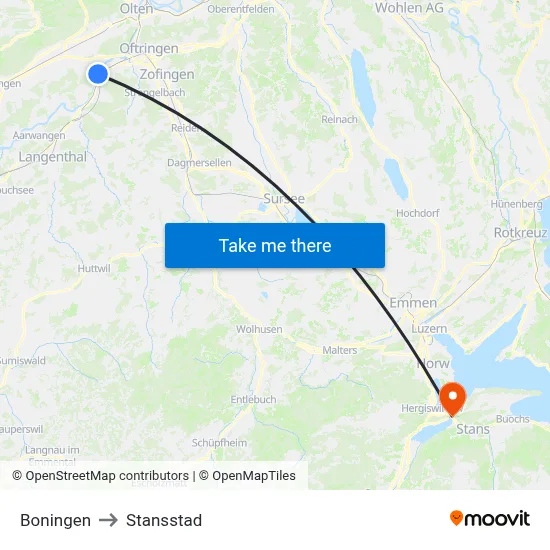 Boningen to Stansstad map