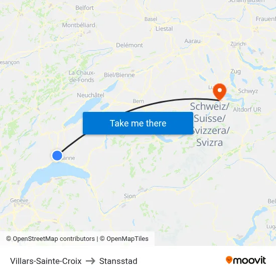 Villars-Sainte-Croix to Stansstad map