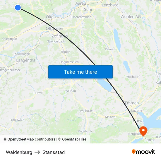 Waldenburg to Stansstad map