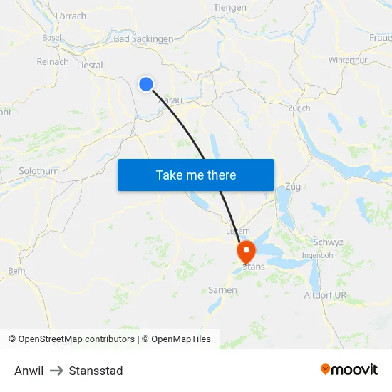 Anwil to Stansstad map